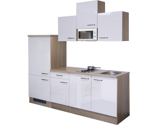 Kuchynská linka s drezom, varnou doskou, mikrovlnnou rúrou a skrinkami