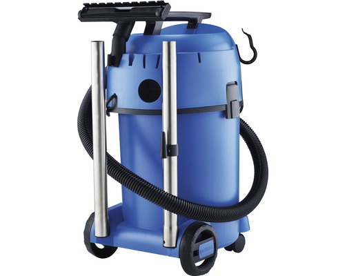 Modrý vysávač na mokré a suché vysávanie s príslušenstvom