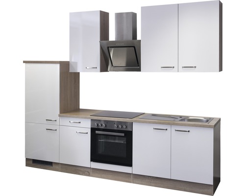 Kuchynská linka s drezom, varnou doskou, rúrou, digestorom a hornými skrinkami