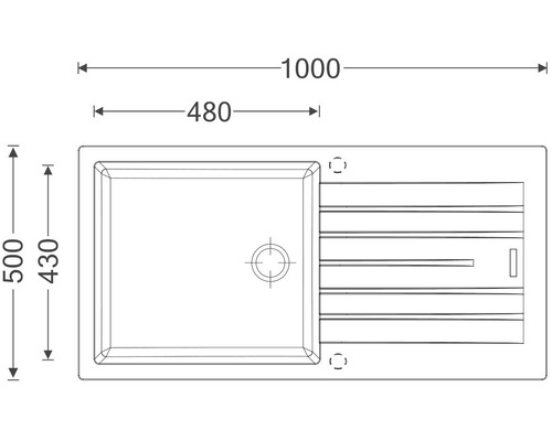 Nákres drezu s rozmermi 1000 x 500 milimetrov