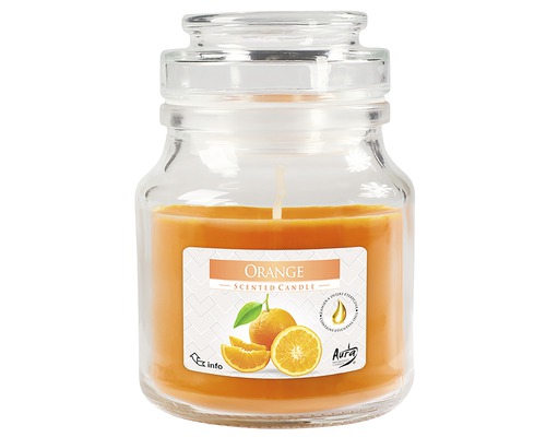 Vonná sviečka v skle POMARANČ 120 g Oranžová vonná sviečka v sklenenej nádobe