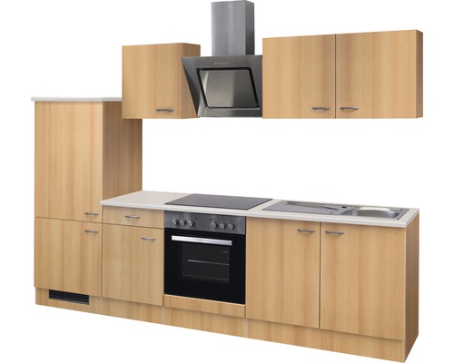 Kuchynská linka so závesnými skrinkami, digestorom, sporákom a drezom