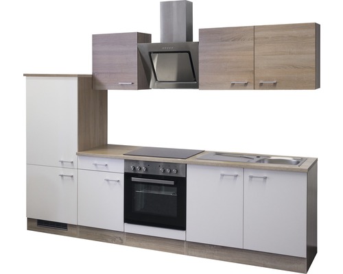 Kompletná kuchynská linka so závesnými skrinkami, digestorom, drezom, varnou doskou a rúrou