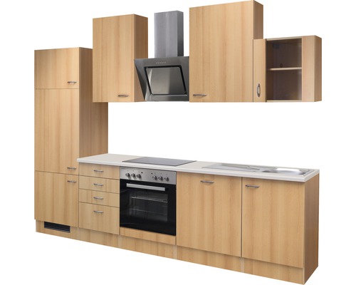 Kuchynská linka so závesnými skrinkami, digestorom, sporákom a drezom