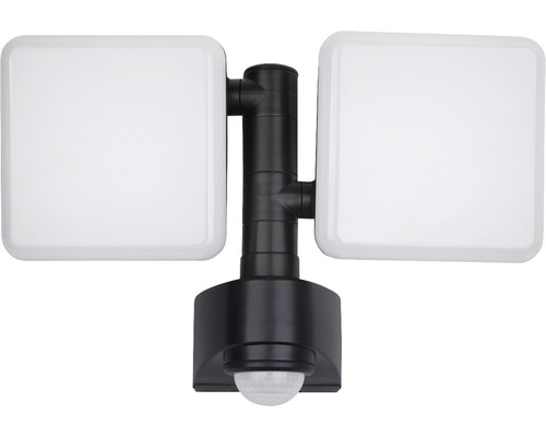 LED vonkajšie nástenné svietidlo Top Light Lucca 2 IP54 2x10 W 2x900 lm 4000 K čierne so senzorom pohybu Vonkajší reflektor s pohybovým senzorom a dvoma štvorcovými svetlami