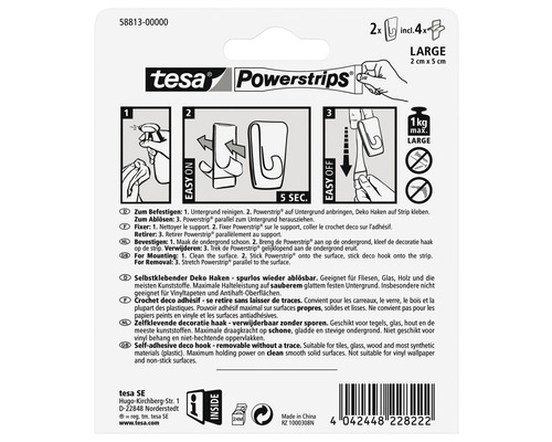 Dekoračné háčiky Tesa Powerstrips, vrátane štyroch prúžkov Powerstrips, na pripevnenie a odstránenie dekorácií