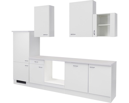 Kuchynský blok Flex Well Wito 280 cm farba čela matne biela farba korpusu biela Kuchynská linka s hornými a dolnými skrinkami v bielej farbe