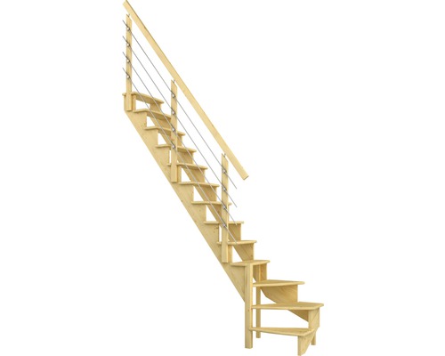 Schody Pertura Filia 1/4 stočené dole vpravo šírka 75 cm borovica 12 stupňov kovové zábradlie Schody Pertura Filia 1/4 stočené dole vpravo šírka 75 cm borovica 12 stupňov kovové zábradlie