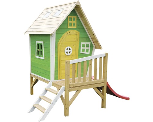 Drevený hrací domček so šmýkačkou a schodmi