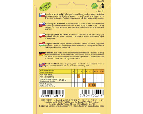 Balíček semien trpasličej bazalky s informáciami o pestovaní a zbere