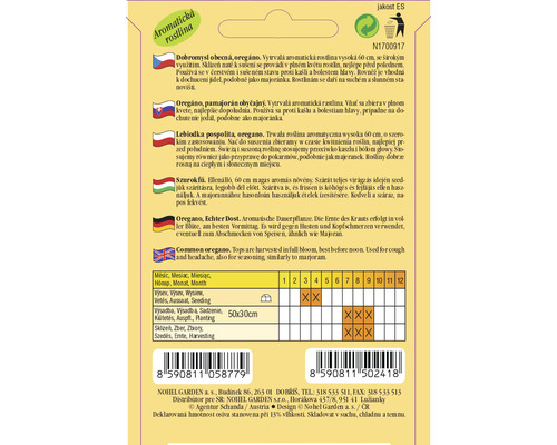 Balíček semien oregana s informáciami o pestovaní a zbere