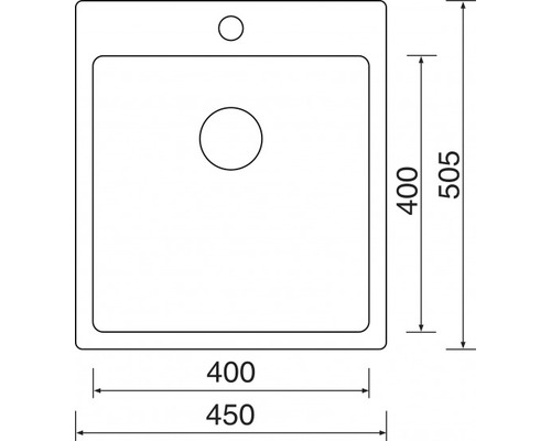 Technický nákres drezu s rozmermi 400 x 450 x 505 mm
