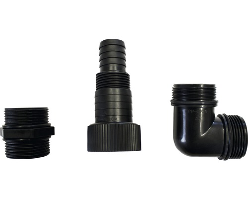 Tri čierne plastové rúrkové spojky