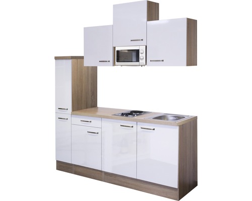 Kuchynská linka s drezom, varnou doskou, mikrovlnnou rúrou a skrinkami