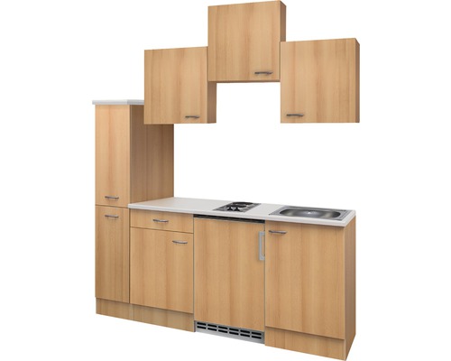 Kompaktná kuchynská linka s drezom, varnou doskou a hornými skrinkami