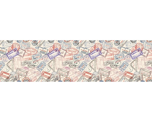 Samolepiace PVC tapeta do kuchyne mySPOTTI splash Známky 60x220 cm Vzor s rôznymi pasovými pečiatkami