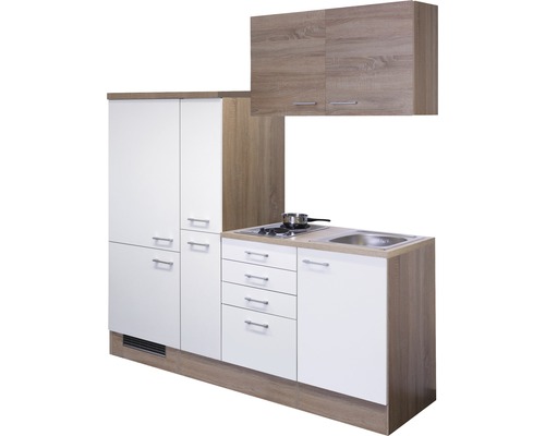 Kompaktná kuchyňa s hornými a dolnými skrinkami, drezom a varnou doskou pre malé priestory