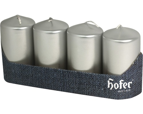 Adventné sviečky Hofer strieborné Ø4x8 cm 4 ks