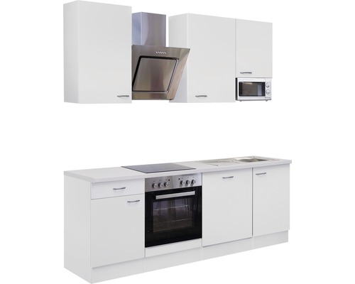 Kompletná kuchynská linka s drezom, sporákom, rúrou, digestorom, mikrovlnnou rúrou a hornými skrinkami