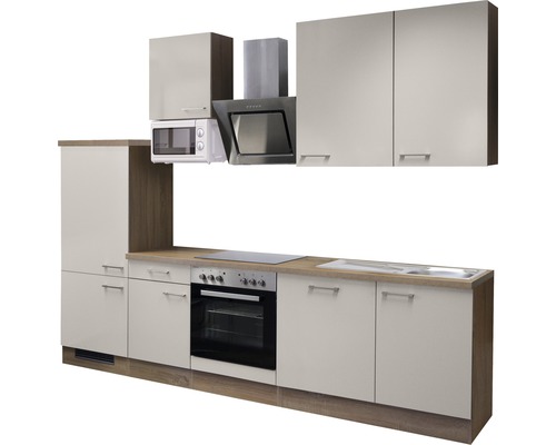 Kompletná kuchynská linka so závesnými skrinkami, digestorom, mikrovlnnou rúrou, sporákom a drezom