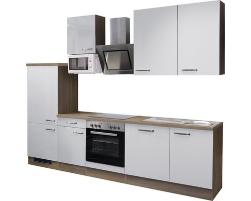 Kompletná kuchynská linka s drezom, sporákom, digestorom, mikrovlnnou rúrou a nástennými skrinkami