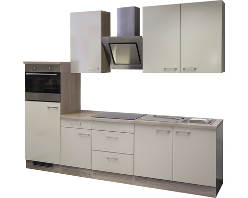 Kuchynská linka s drezom, sporákom, rúrou, digestorom a nástennými skrinkami