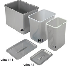 Sada odpadkových nádob s objemom 8 litrov, 16 litrov a 34 litrov s vekami