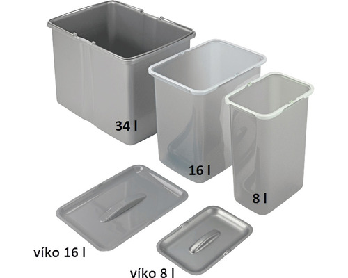 Odpadkové nádoby rôznych veľkostí s príslušnými viečkami