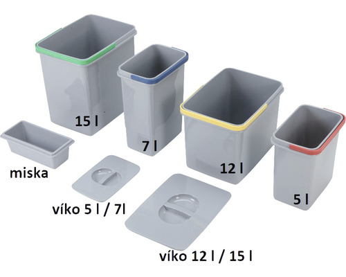 Odpadkový kôš s vekom a miskou v rôznych veľkostiach