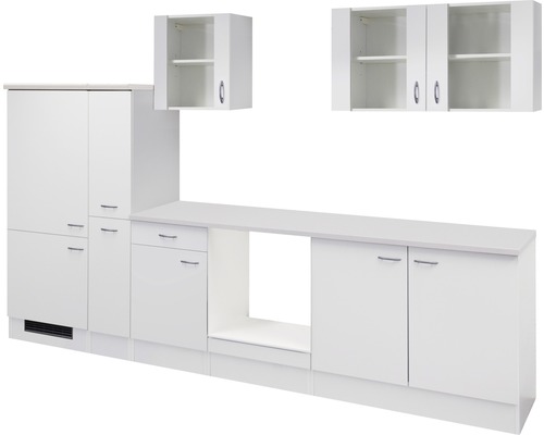 Kuchynský blok Flex Well Wito 300 cm farba čela matne biela farba korpusu biela Kuchynská linka so závesnými a spodnými skrinkami pre vybavenie kuchyne