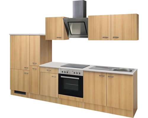 Kuchynská linka s hornými a spodnými skrinkami, digestorom, drezom a sporákom