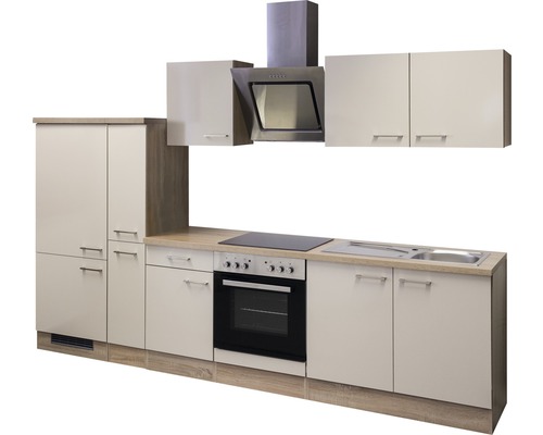 Kompletná kuchyňa so skrinkami, drezom, sporákom, rúrou a odsávačom pár