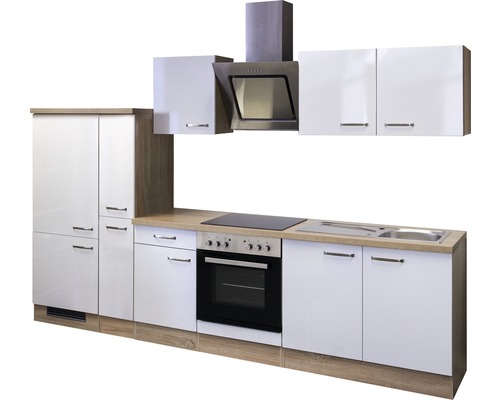 Kuchynská linka s drezom, sporákom, rúrou a digestorom