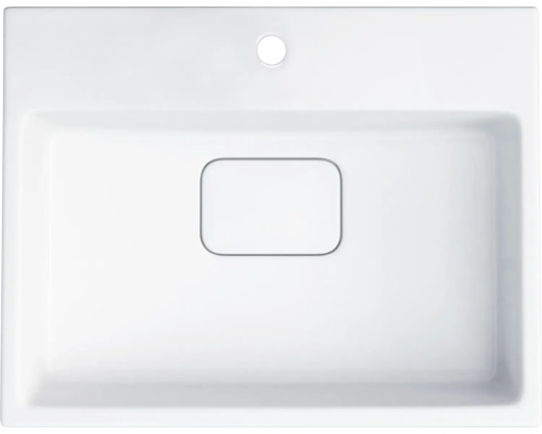 Pohľad zhora na obdĺžnikové umývadlo zo sanitárnej keramiky