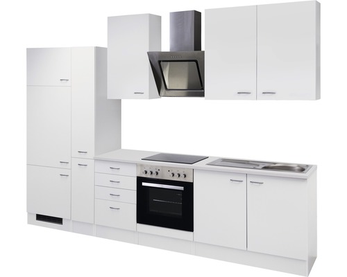 Kompletná kuchyňa so závesnými skrinkami, digestorom, drezom, varnou doskou a rúrou