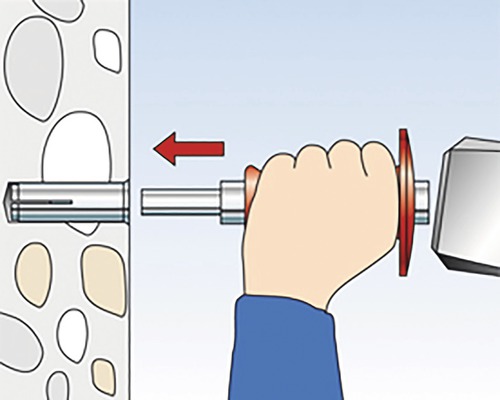 Ilustrácia hmoždinky zatĺkanej kladivom do steny
