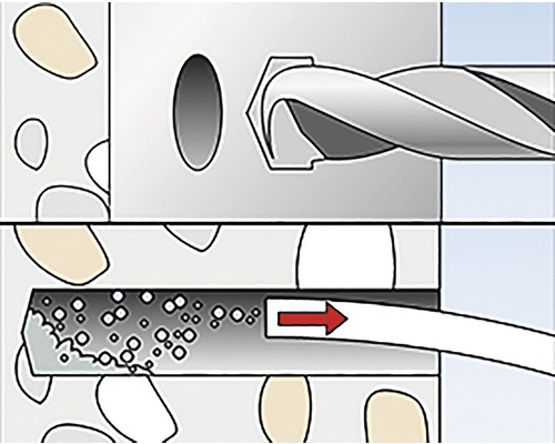 Ilustrácia procesu vŕtania do steny