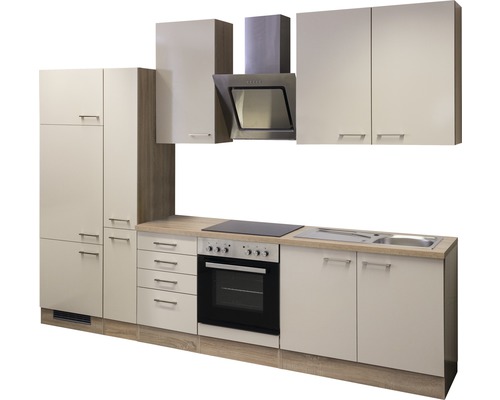 Kuchynská linka so skrinkami, digestorom, drezom a elektrickými spotrebičmi