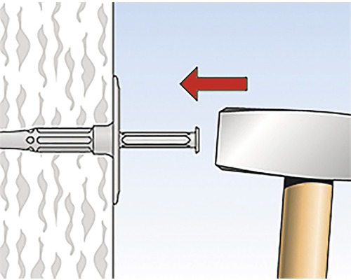 Ilustrácia hmoždinky zatĺkanej kladivom do steny