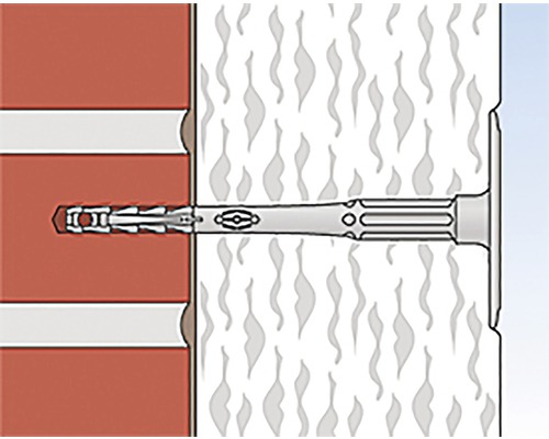 Ilustrácia univerzálneho hmoždinkového upevnenia do tehlovej a omietkovej steny