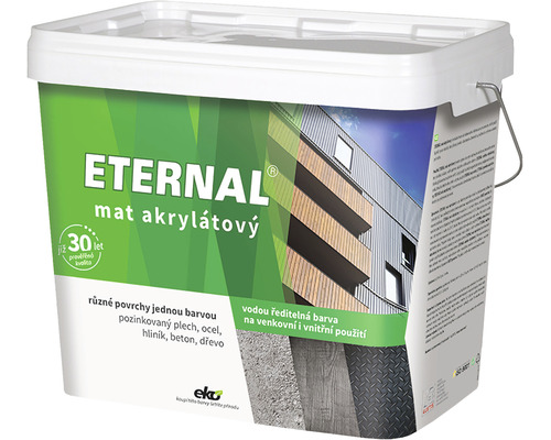 Univerzálna farba Eternal mat akrylátový čierny 10 kg Vedro s matnou akrylátovou farbou Eternal pre rôzne povrchy