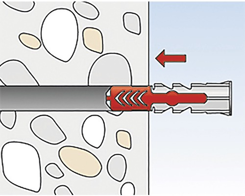 Ilustrácia upevnenia hmoždinky v stene