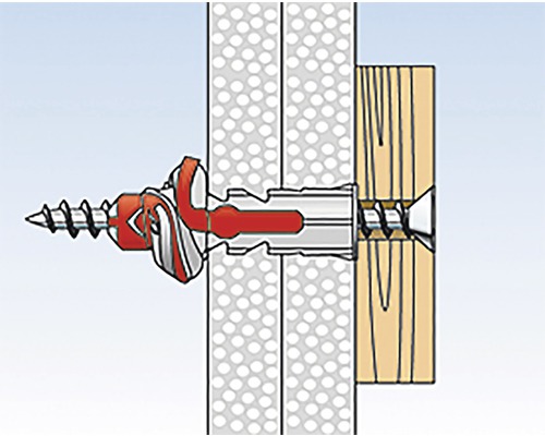 Detailný záber inštalácie hmoždinky do dutých priestorov v stene