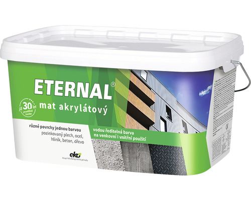 Univerzálna farba Eternal mat akrylátový čierny 5 kg Vedro s matnou akrylátovou farbou pre rôzne povrchy