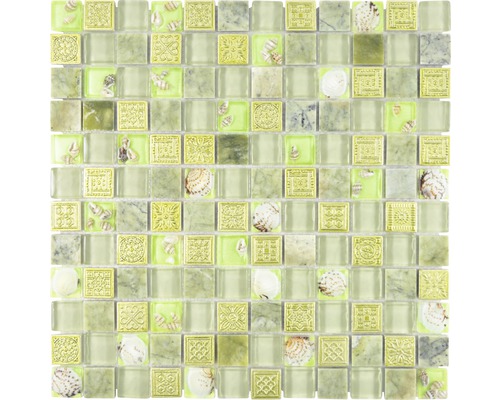 Sklenená mozaika mušle XCM CN24 30x30 cm zelená