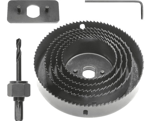Sada dierovacích píl so stredovým vrtákom, vyhadzovacou doskou a imbusovým kľúčom