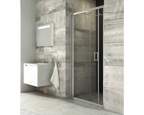 Sprchové dvere Ravak Blix BLDZ2-70 Bright alu+Transparent X01H10C00Z1 Moderná kúpeľňa so sprchovacím kútom, umývadlom a zrkadlom