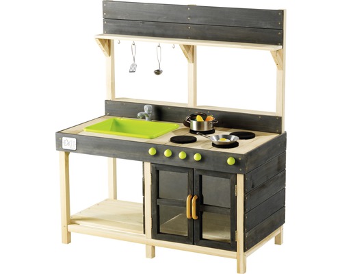 Detská záhradná kuchynka EXIT Yummy 200 Drevená detská kuchynka s umývadlom, varnými doskami a rúrou