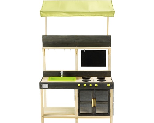 Drevená detská kuchynka s látkovou strechou, drezom a varnou doskou