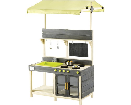 Detská záhradná kuchynka EXIT Yummy 300 Drevená detská kuchynka s markízou, drezom, varnou doskou a tabuľou